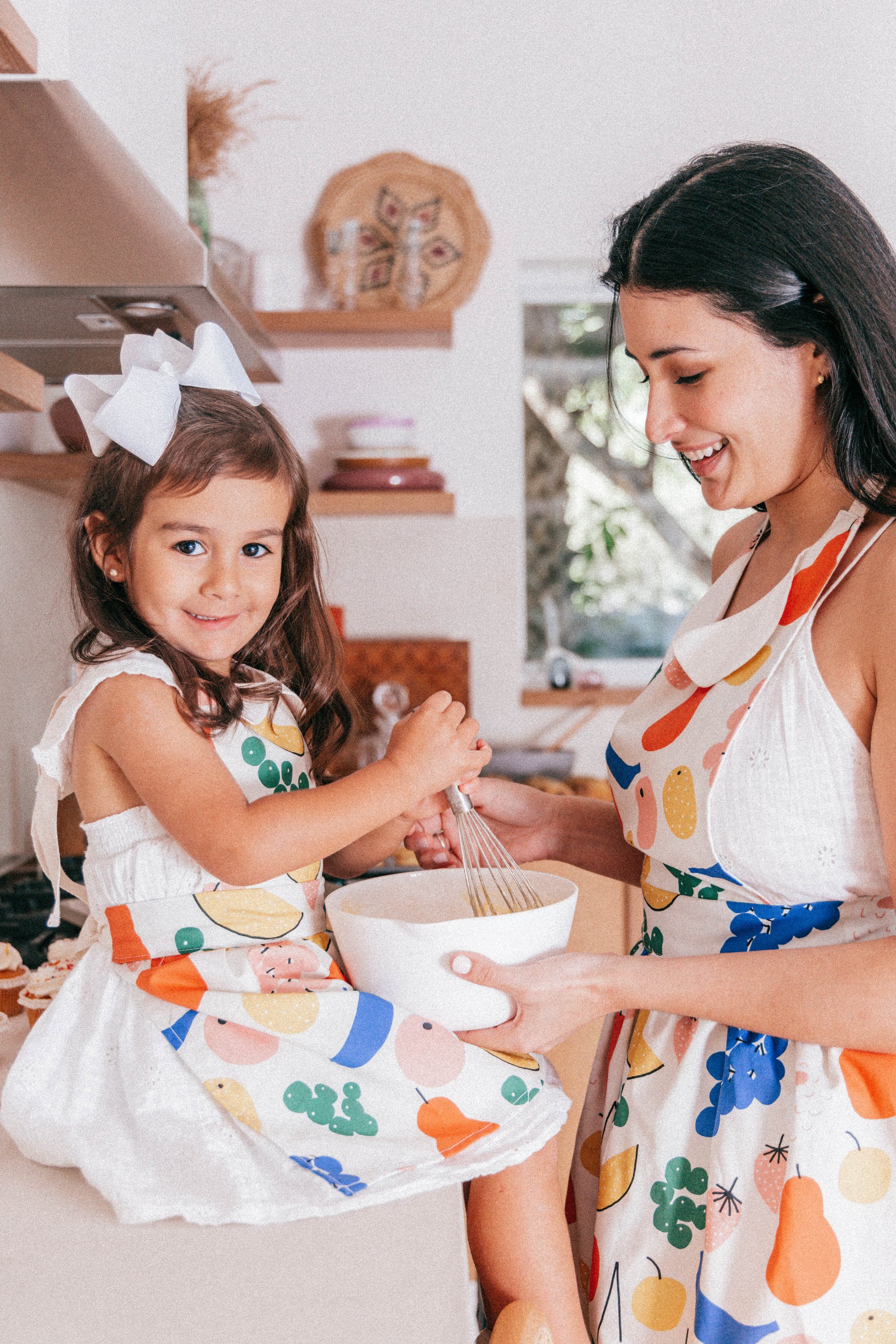 Child's Gidget Apron White Fruits Print