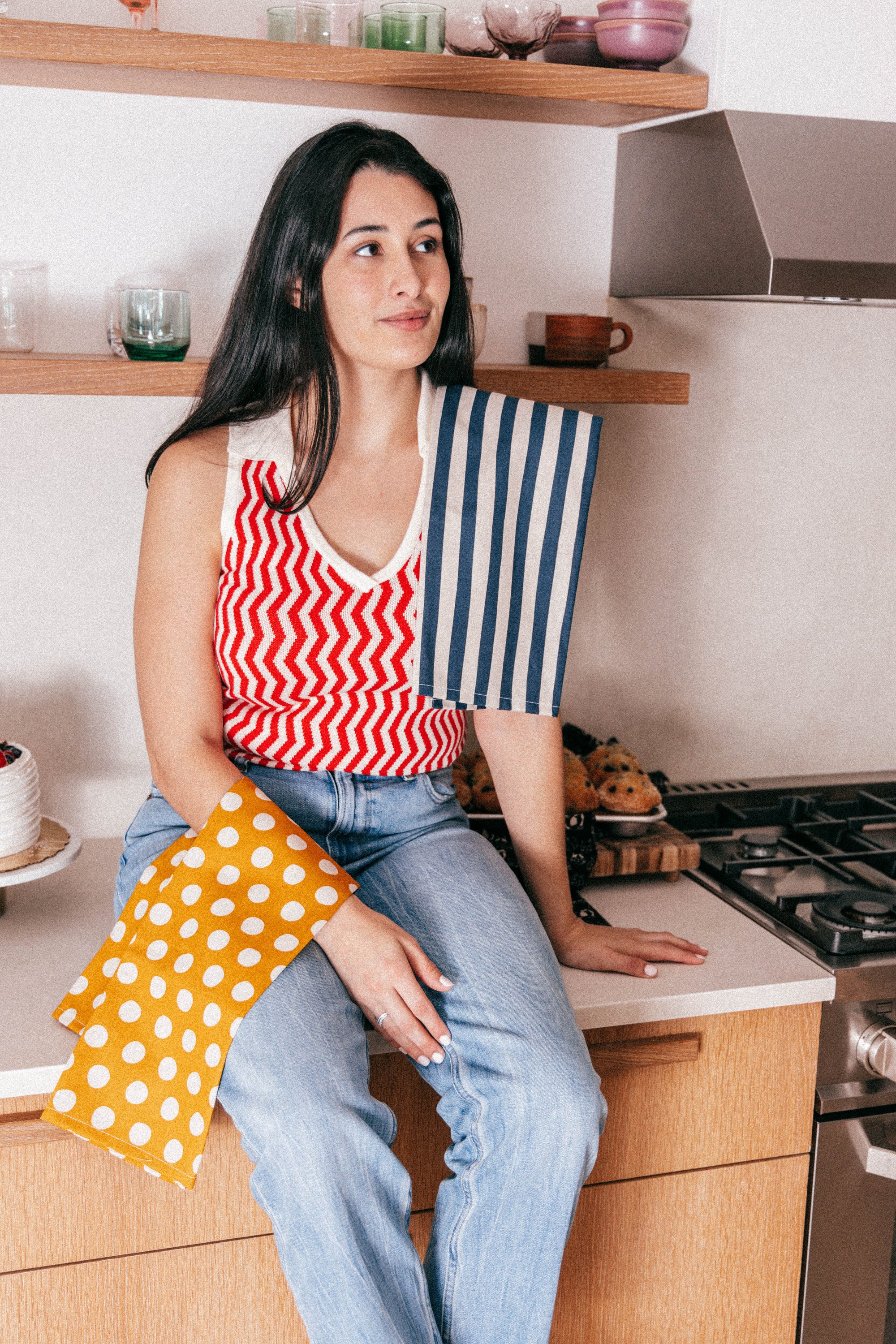 Modern Print Dish Towel Yellow Dot