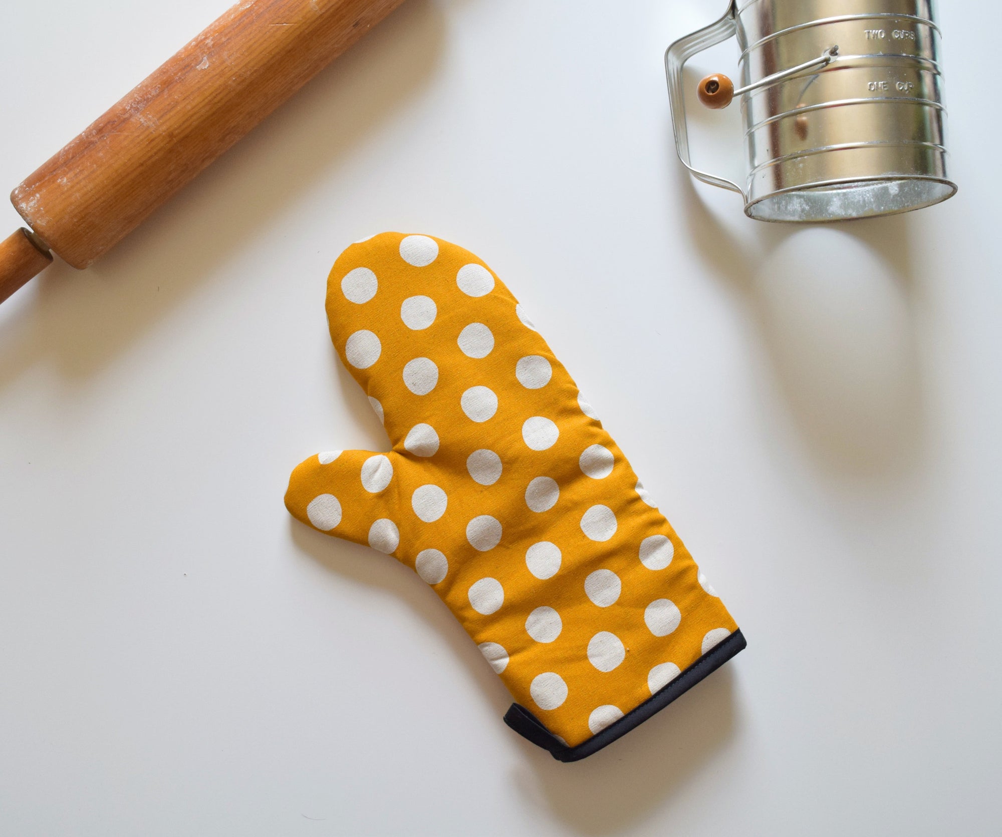 Handmade Oven Mitt Yellow Dot